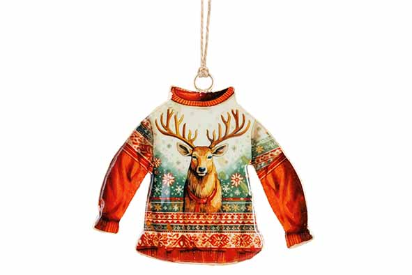 Cosy & Trendy | Hangfiguur Vintage Sweater Deer Rood/Groen H9cm