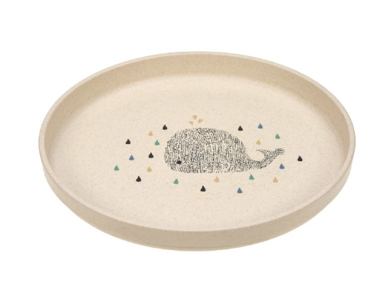 PLAT BORD, Little Water whale, rond, Plate, wit/blauw, uni/print walvis, PP/Cellulose, 1 stuk(s), bord