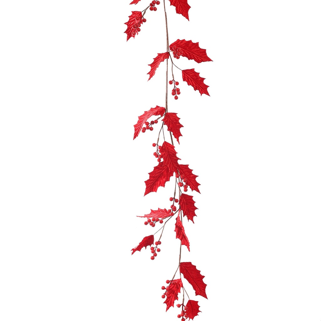Jasaco | Slinger Guirlande Holly Leaves Red 150cm