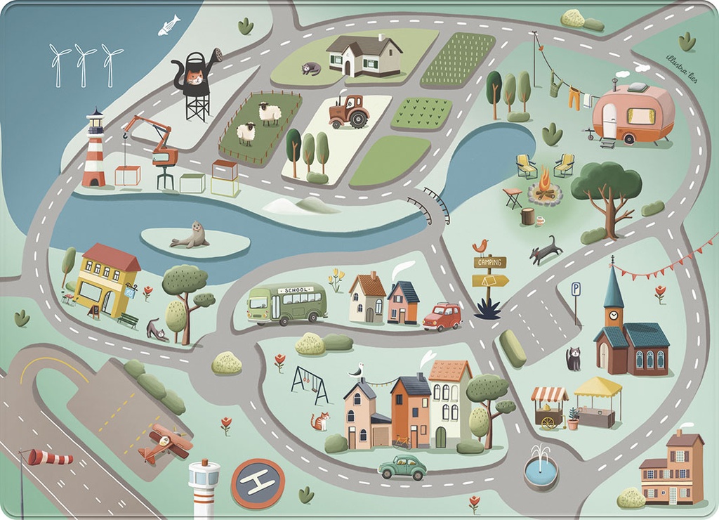 Mats & Joy | Speeltapijt Roadtrip Grijs Fleece 130x180cm