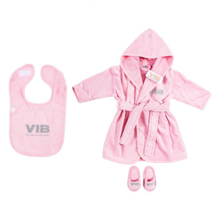 VIB | Giftset Slabbetje/Slippers/Badjas M62-68 Roze/Zilver  
