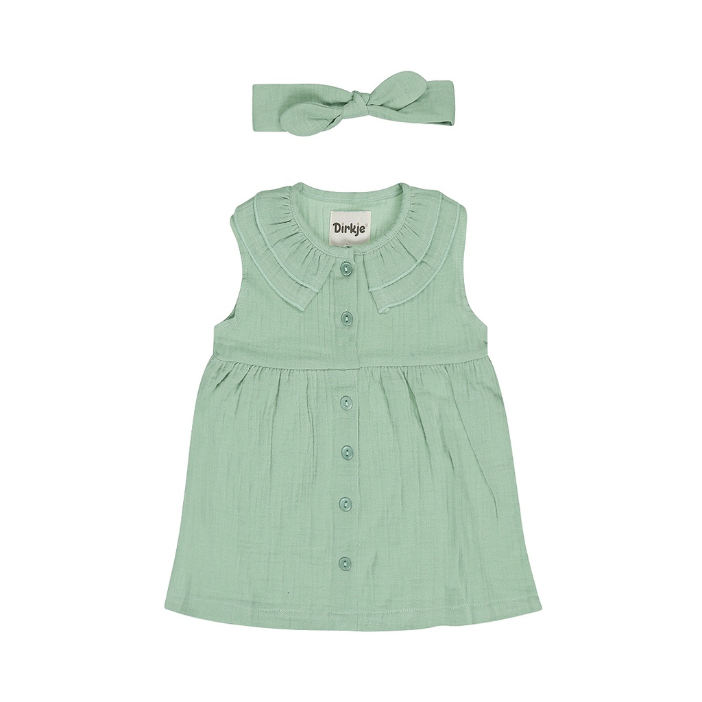 Dirkje | Jurk Girls Flower Power + Haarband Aqua Green