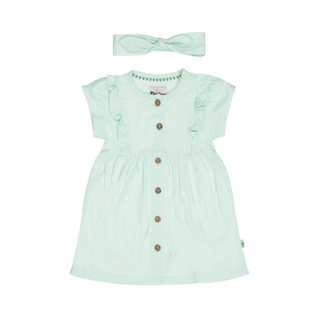 Dirkje | Jurk Girls Flower Power + Haarband Light Aqua