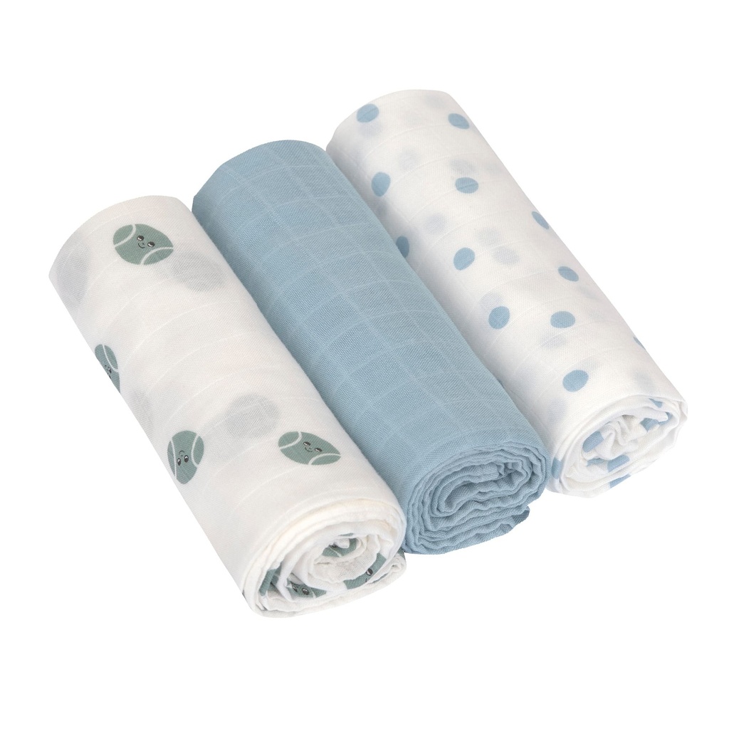 Laessig | Tetra Doek Heavenly Soft Swaddle L Tiny Team Pale Blue 80x80cm 3-pack