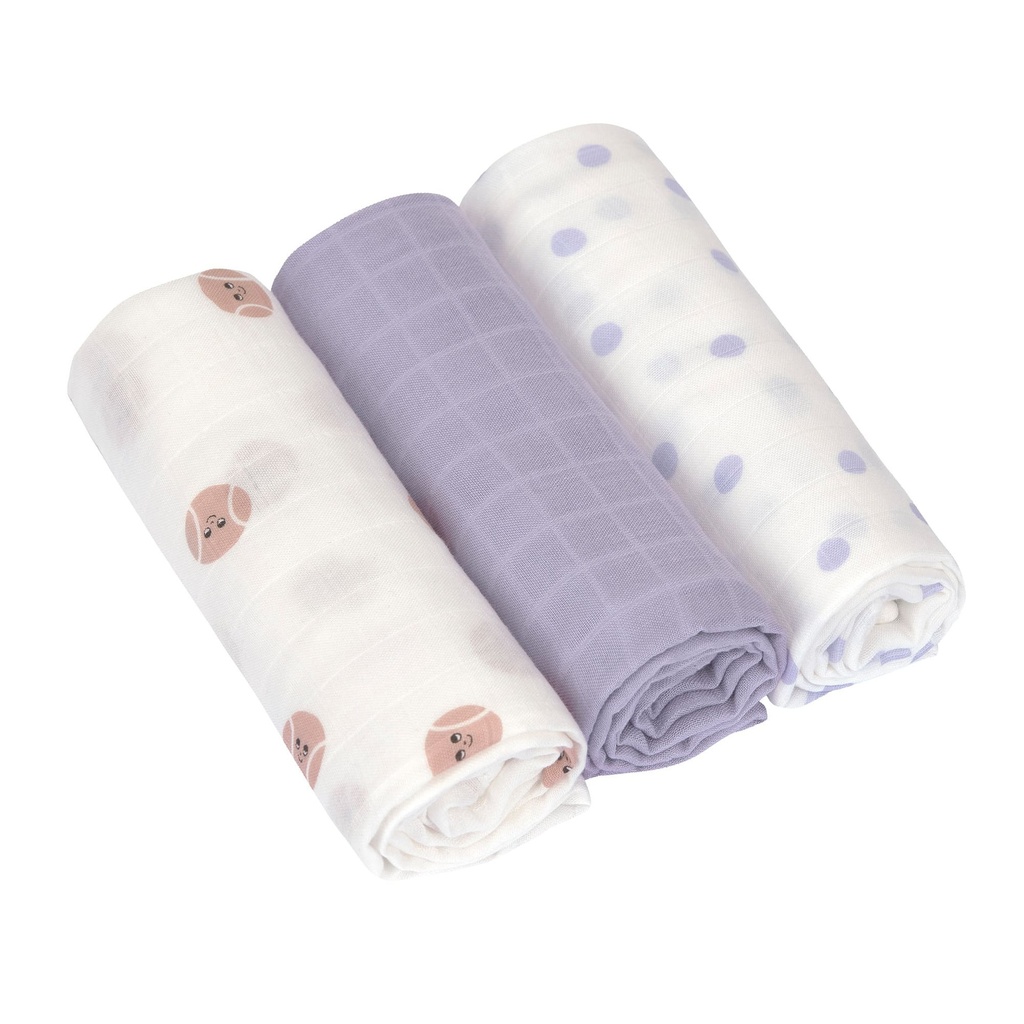 Laessig | Tetra Doek Swaddle Burp Tiny Team Pastel Lilac 80x80cm 3-pack