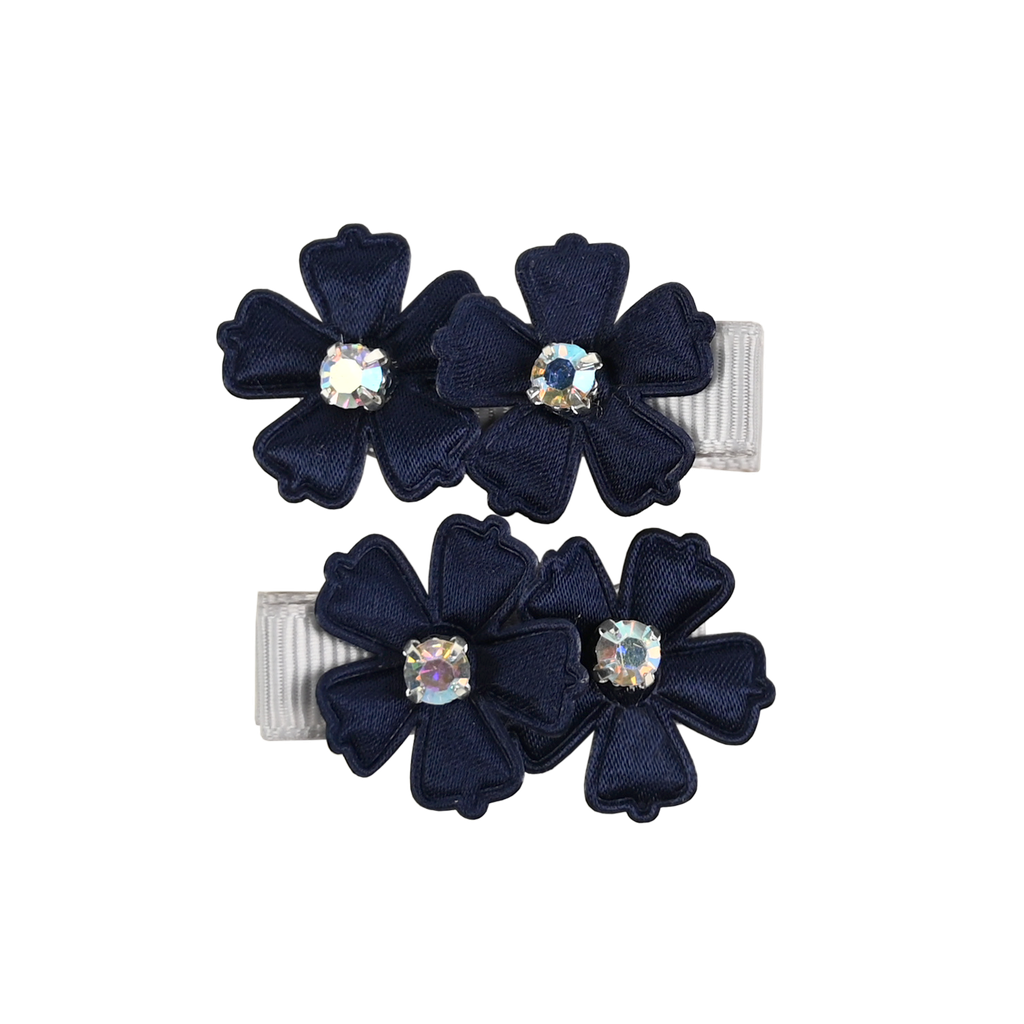  Busy Lizzie | Haarspeld Flower with Rhinestone Dark Blue 2-pack