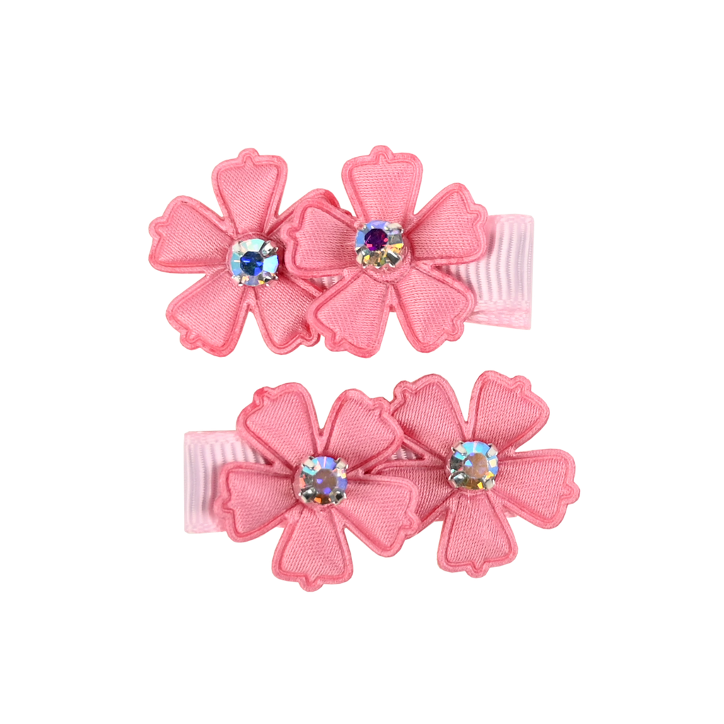  Busy Lizzie | Haarspeld Flower with Rhinestone Pink 2-pack