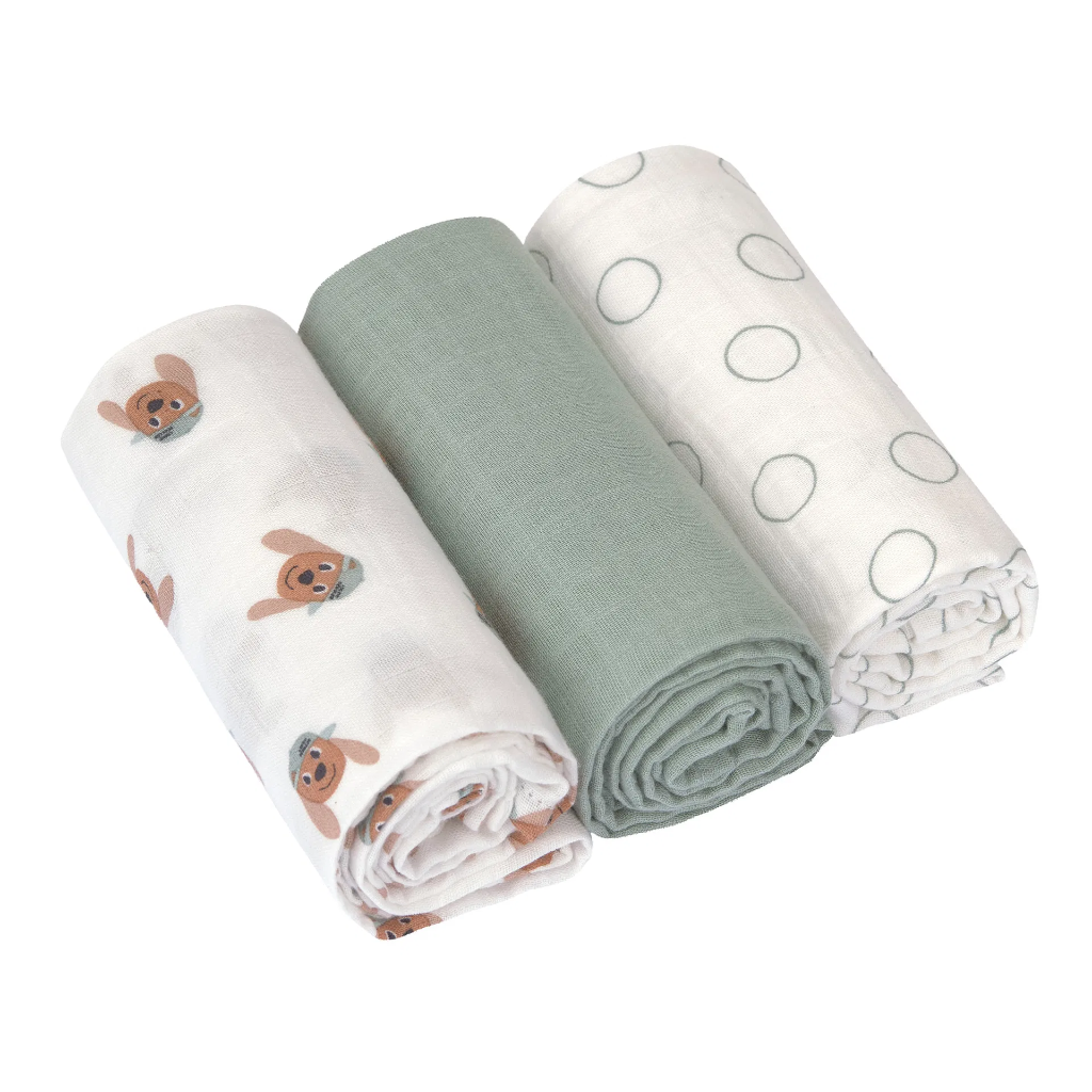 Laessig | Tetra Doek Swaddle & Burp Blanket M Tiny Team Dog 60x60cm 3-pack