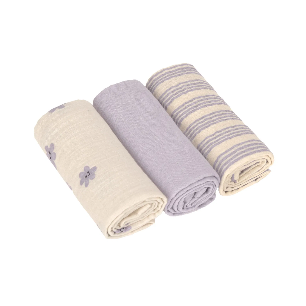 Laessig | Tetra Doek Tiny Team Pastel Lilac Swaddle & Burp Blanket 60x60cm 3-pack