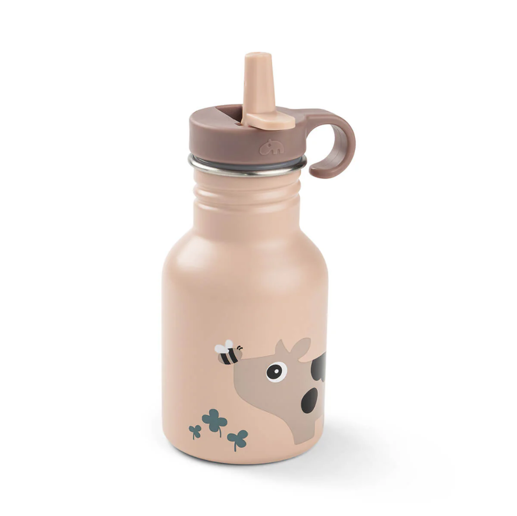 Done By Deer | Drinkfles Tiny Farm Powder Metaal Roze 350ml