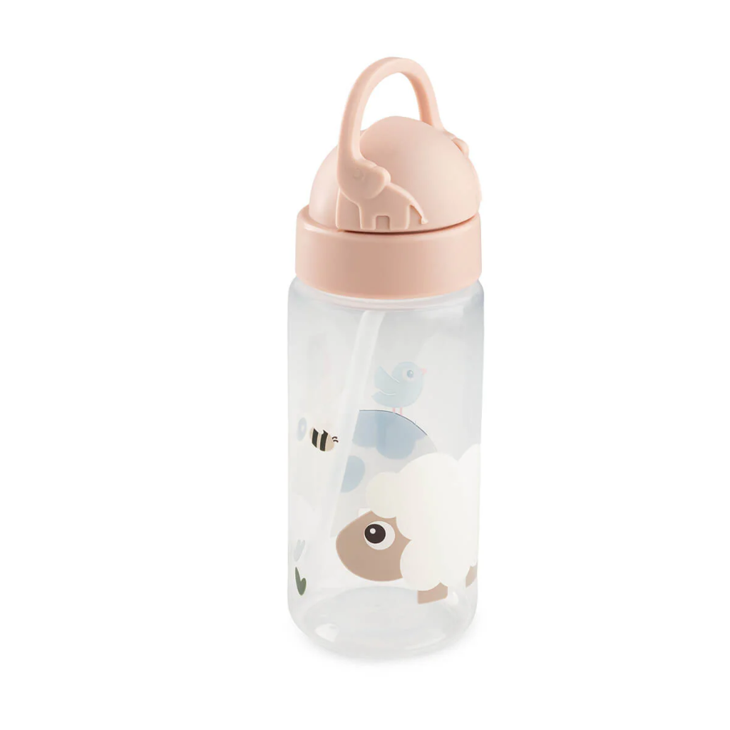 Done By Deer | Drinkfles Tiny Farm Powder Rietjesfles Roze 350ml