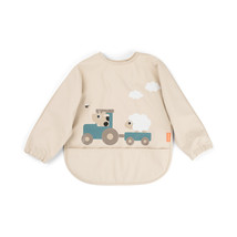Done by Deer | Slabbetje Tiny Farm Sand Sleeved Pocket Bib met Mouwen Ecru