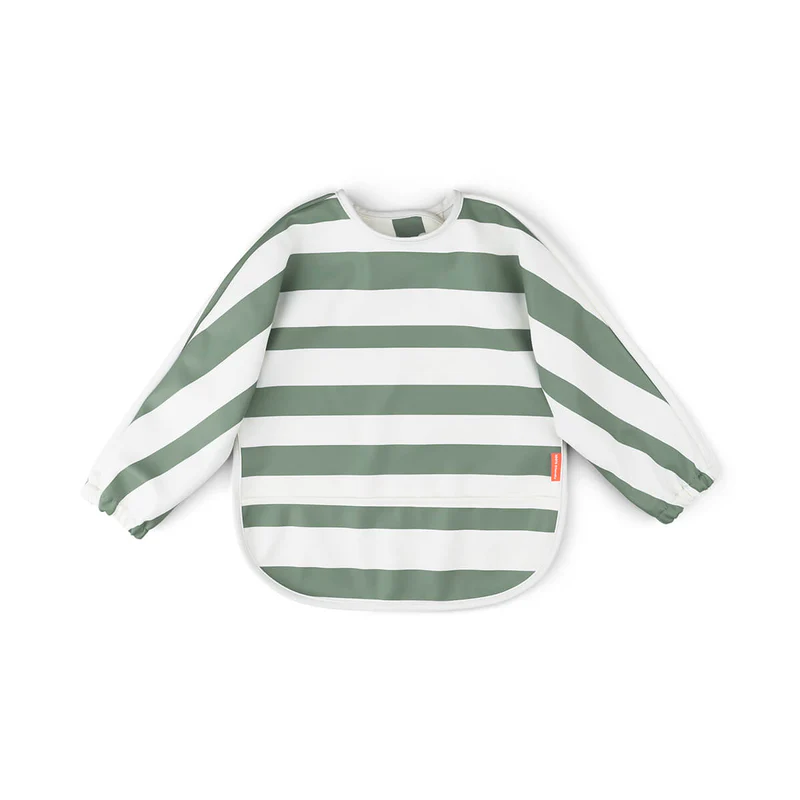 Done by Deer | Slabbetje Stripes Sleeved Pocket Bib met Mouwen Groen
