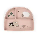 Done By Deer | Plat Bord Tiny Farm Powder met Vakverdeling Siliconen Roze
