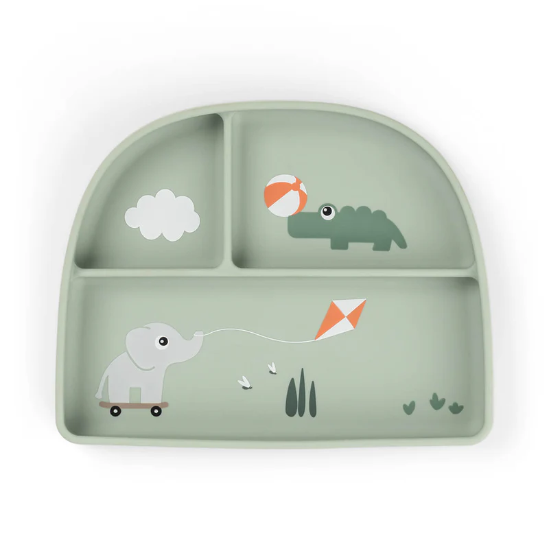 Done By Deer | Plat Bord Playground Green met Vakverdeling Siliconen Stick&Stay Compartment Plate Groen