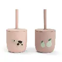 Done by Deer | Drinkbeker Tiny Farm Powder Siliconen Straw Cup Roze 2-pack 
