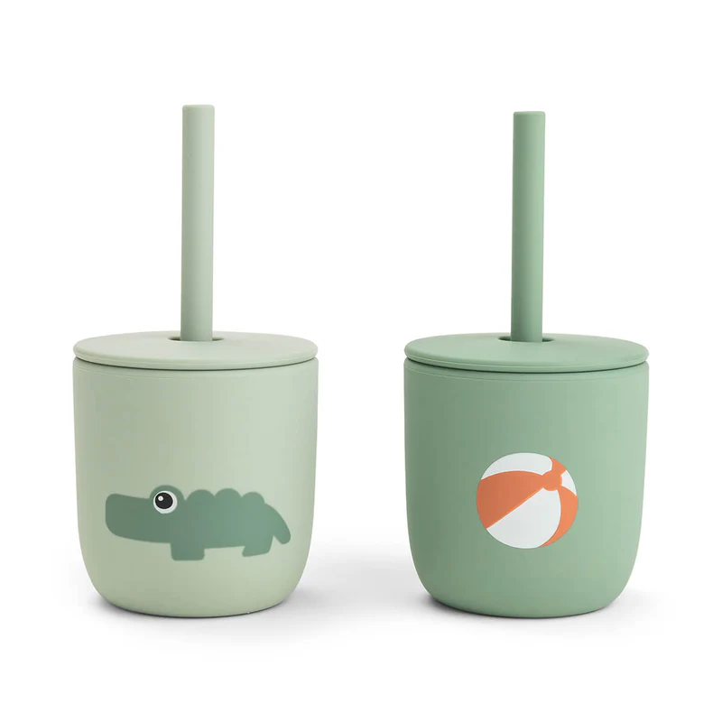 Done by Deer | Drinkbeker Playground Green Siliconen Straw Cup Groen 2-pack 
