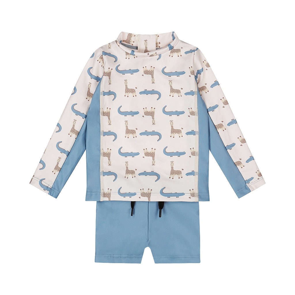 Dirkje | Outfit Boys Safari Trip Zwemshirt/Zwemshort Blue 2-delig
