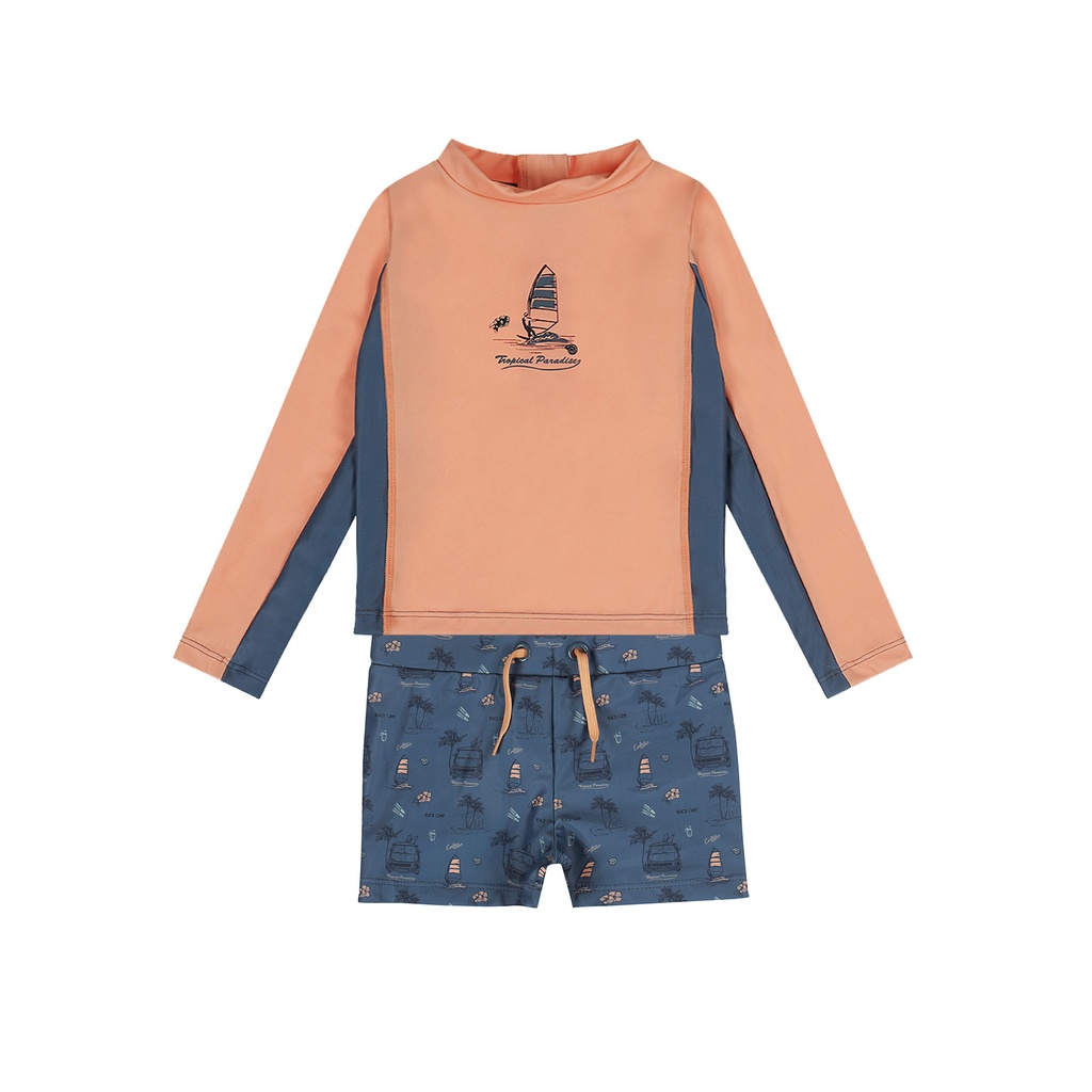 Dirkje | Outfit Boys Rock Zwemshirt/Zwemshort Coral 2-delig