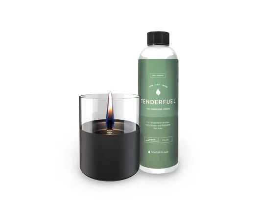 Tenderflame | Kaars Zwart + Tenderfuel Navulolie 500ml