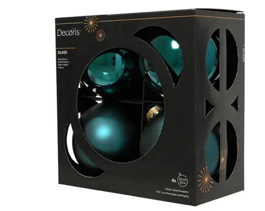 Decoris | Kerstbal Glas Mix Emerald Ø10cm 4-pack