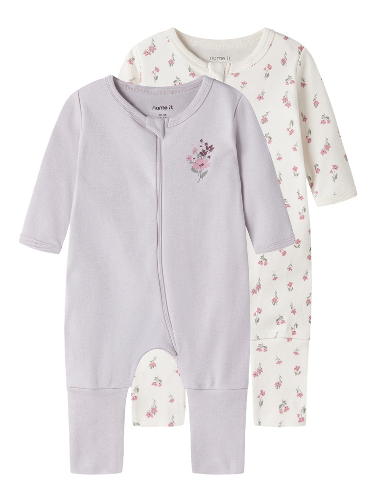 Name it | Kruippak Girls Flower Zip Jet Stream/Lilac Marble