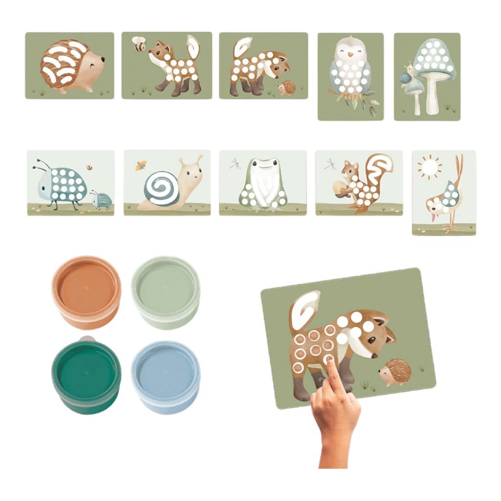 Little Dutch | Verf Forest Friends Vingerverf 10 Kaarten/4 Kleuren