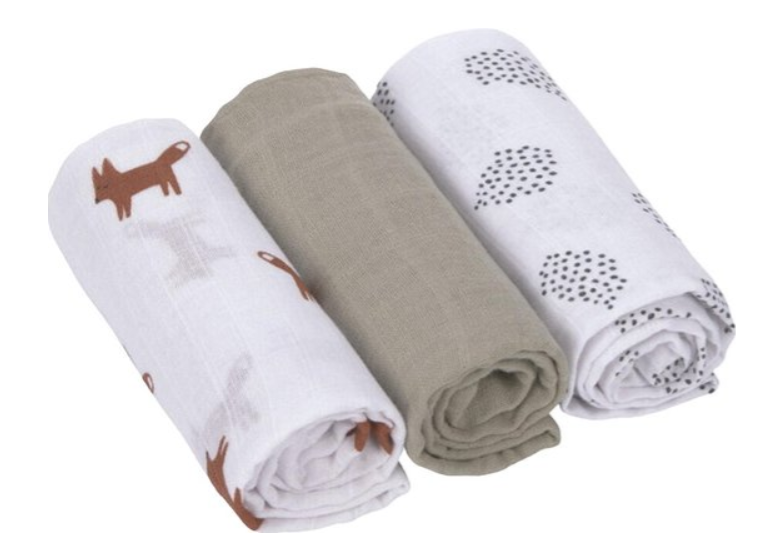 TETRA DOEK, 60x60cm, M, Little Forest Fox, Swaddle & Burp Blanket M, 3 stuk(s), 2021