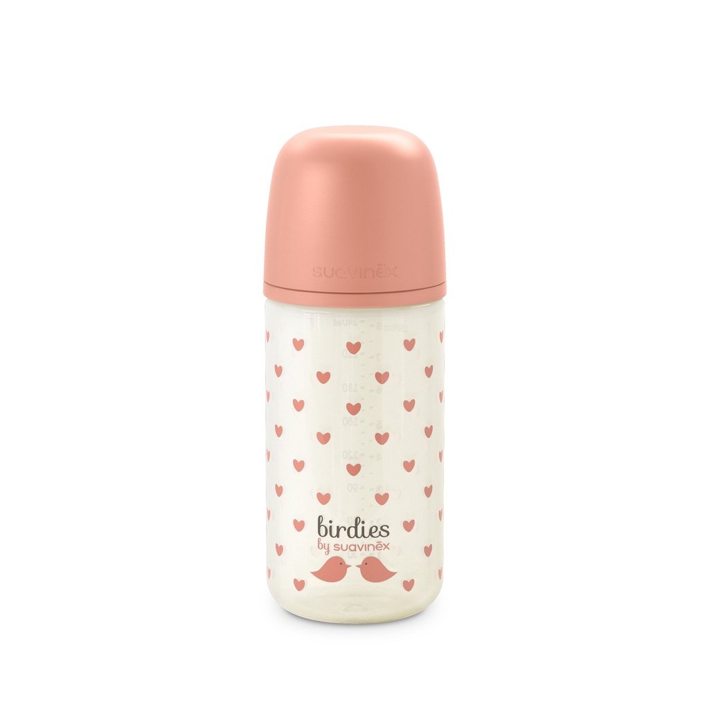 Suavinex | Breedhalsfles Birdies Glas Zuigspeen SXPro Roze 240ml