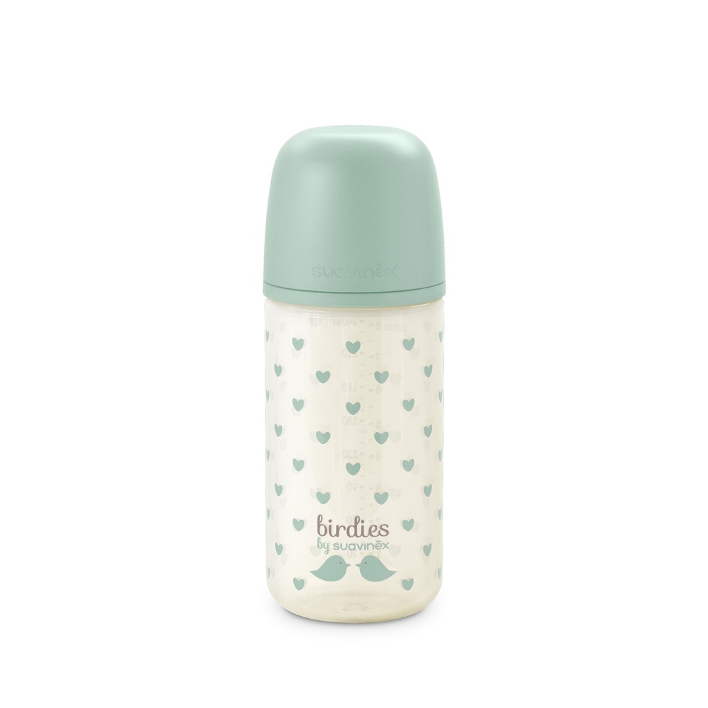 Suavinex | Breedhalsfles Birdies Glas Zuigspeen SXPro Groen 240ml