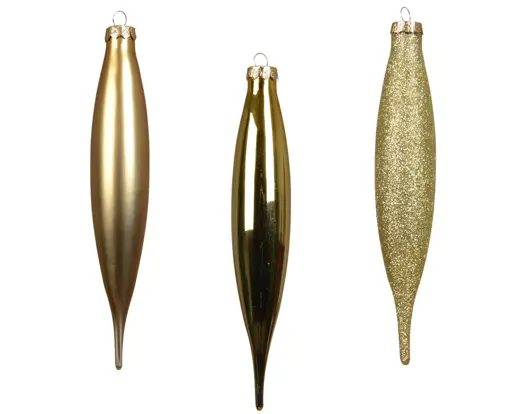 Decoris | Hangfiguur Glas Mix Ijspegel Goud Ø2,5x14,5cm 3-pack