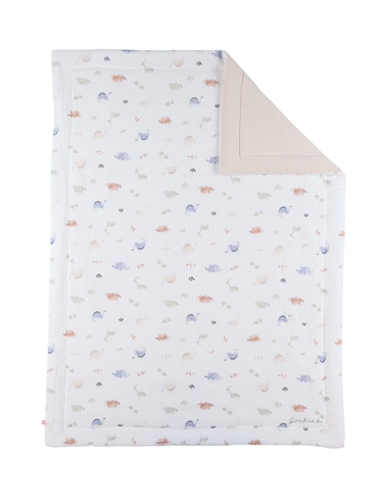 Noukies | Deken Dino Mousseline Bio Wit/Ecru 75x100cm