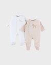 Noukies | Pyjama Zebra Velours Beige/Wit 2-pack