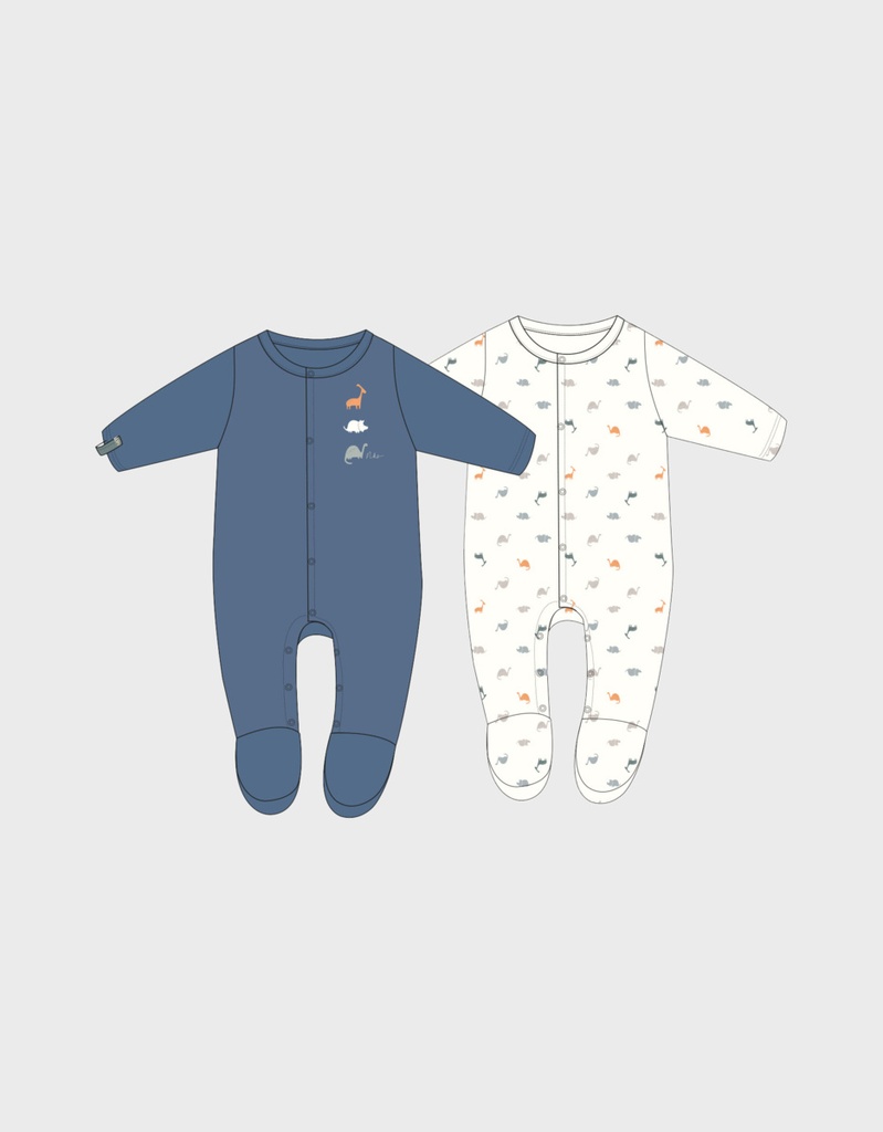 Noukies | Pyjama Dino Velours Blauw/Wit 2-pack