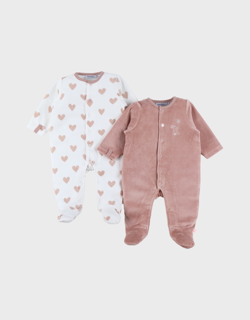 Noukies | Pyjama Hart Velours Roze/Wit 2-pack