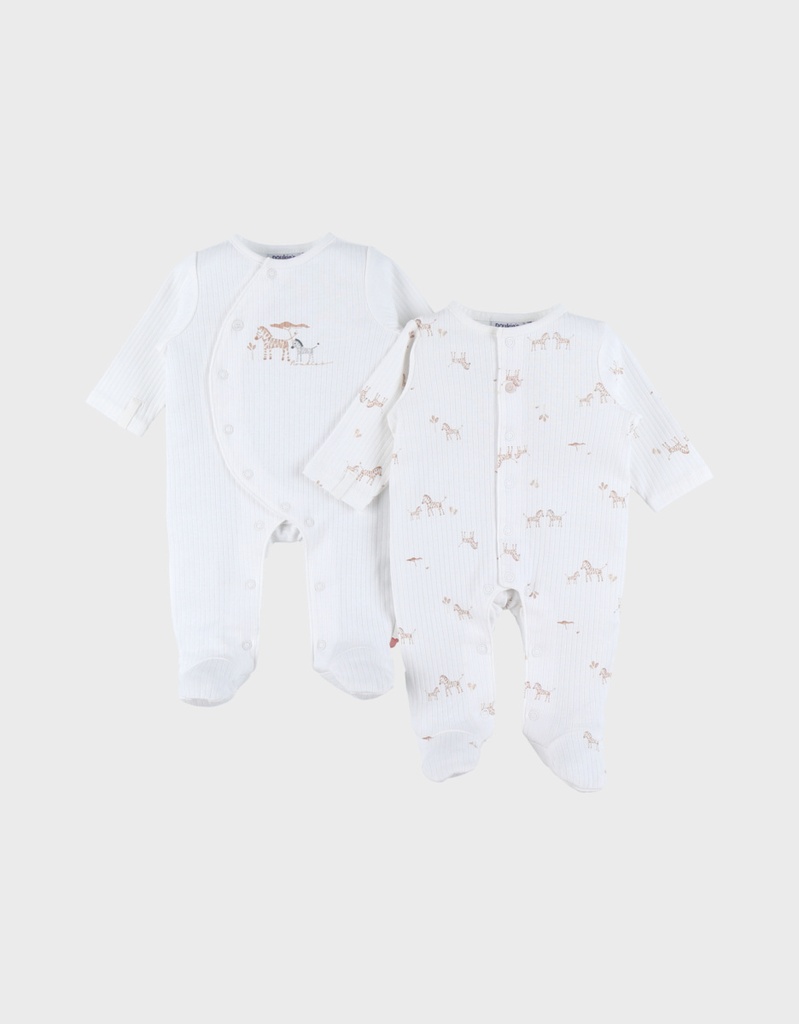 Noukies | Pyjama Zebra Jersey Wit 2-pack