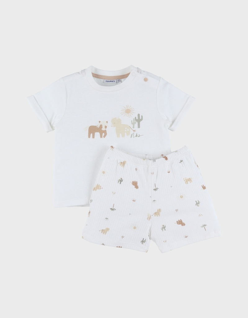 Noukies | Pyjama Fluffie Jersey Wit 2-delig 