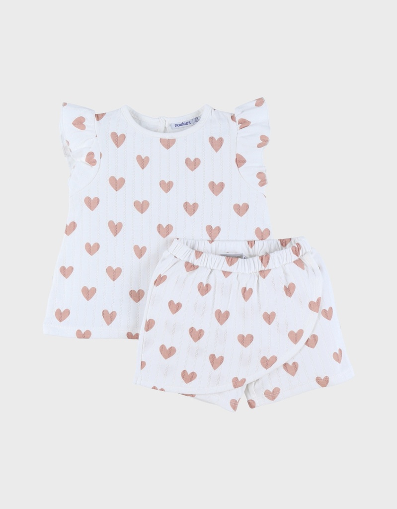 Noukies | Pyjama Hart Jersey Wit 2-delig