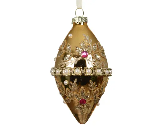 Decoris | Hangfiguur Glas Olijf Pearls Licht Goud Ø6x12cm