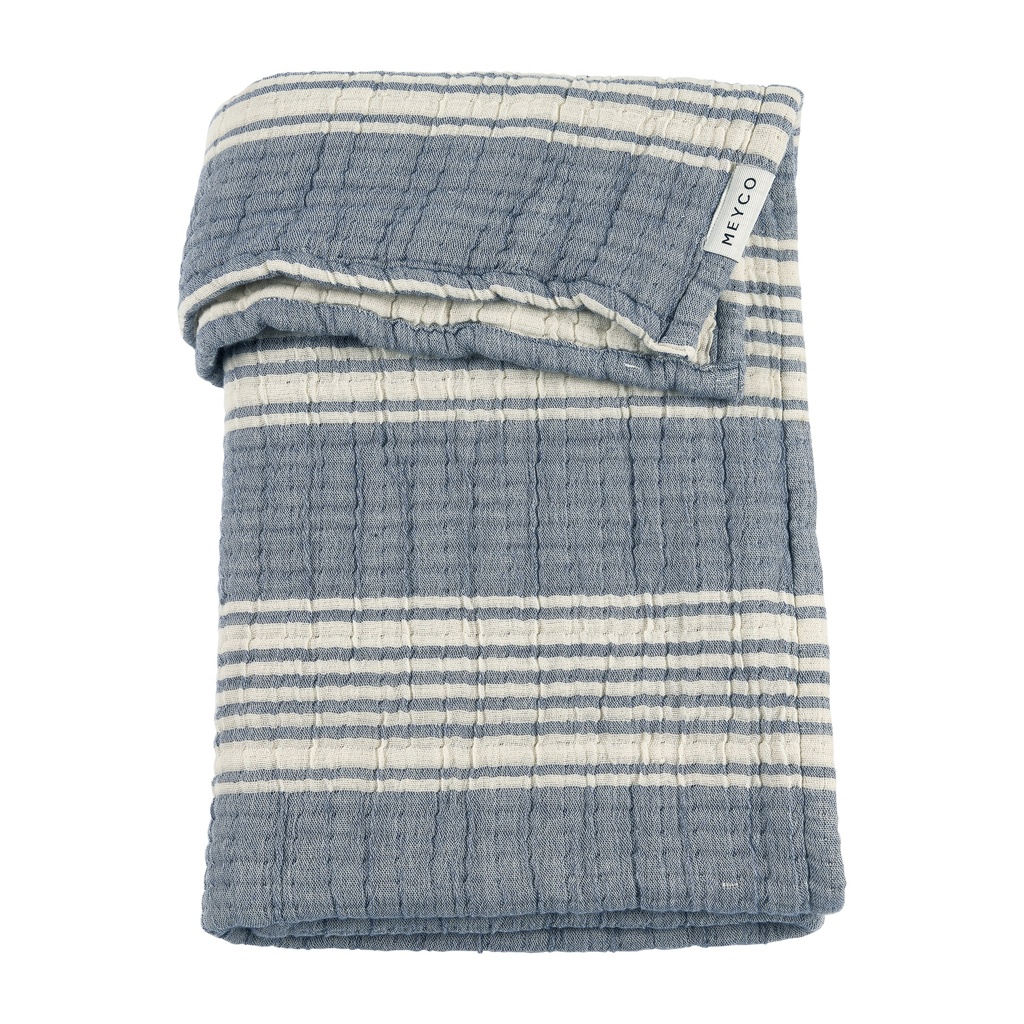 Meyco | Deken Pre-washed Hydrofiel Jacquard Stripe Indigo 75x100cm