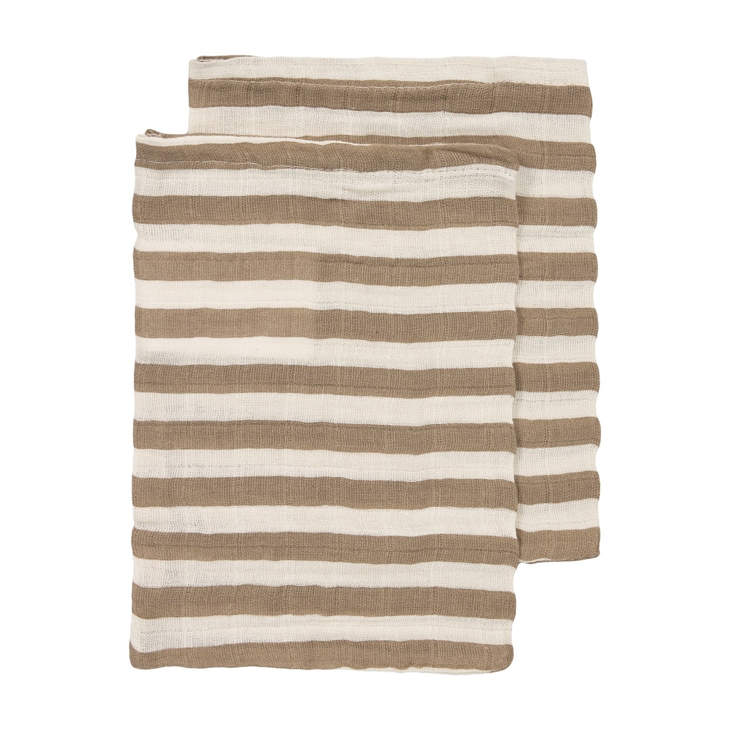 Meyco | Washandje Pre-washed Fat Stripe Taupe Bruin 20x17cm 2-pack 