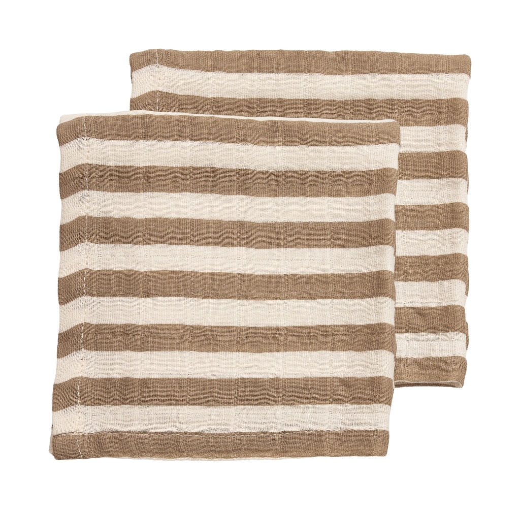 Meyco | Monddoekje Pre-washed Hydrofiel Fat Stripe Taupe Blauw 30x30cm 2-pack 