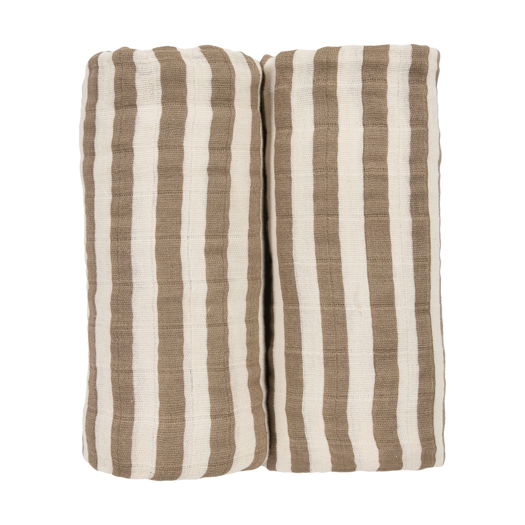 Meyco | Tetra Doek Pre-washed Fat Stripe Taupe Bruin 120x120cm 2-Pack 