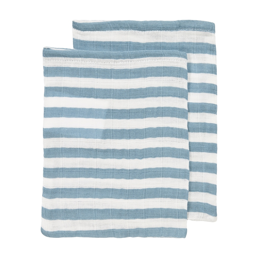 Meyco | Washandje Pre-washed Fat Stripe Jeans Blue Blauw 20x17cm 2-pack 