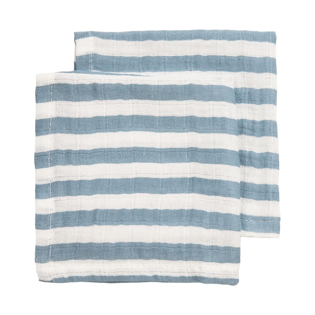 Meyco | Monddoekje Pre-washed Hydrofiel Fat Stripe Jeans Blue Blauw 30x30cm 2-pack 