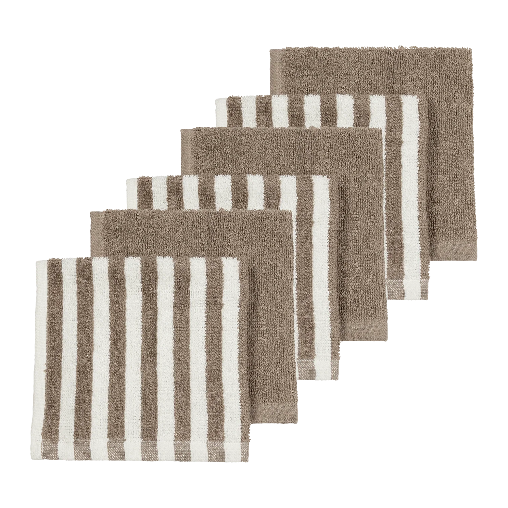 Meyco | Monddoekje Badstof Jacquard Fat Stripe Taupe Bruin 30x30cm 6-pack 