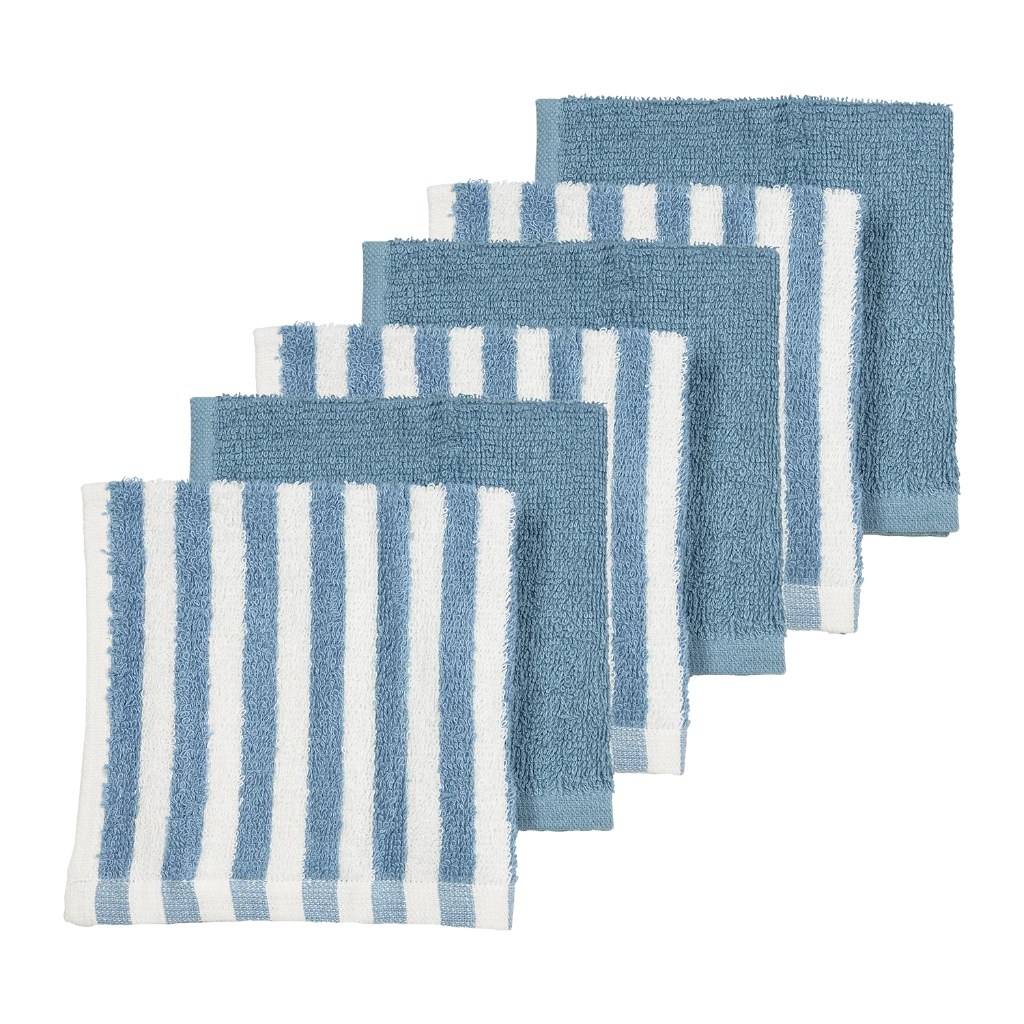 Meyco | Monddoekje Badstof Jacquard Fat Stripe Jeans Blue Blauw 30x30cm 6-pack 