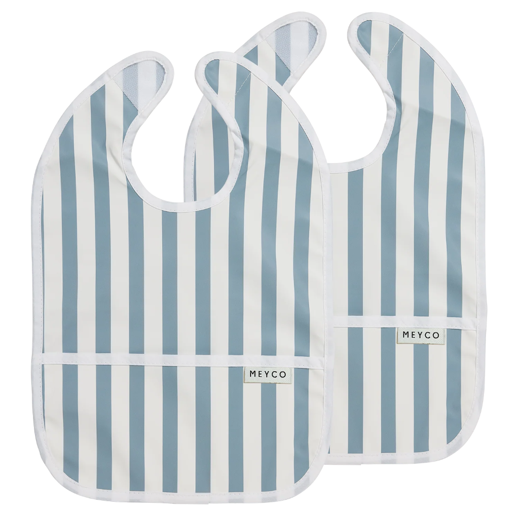 Meyco | Slabbetje Fat Stripe met Kruimelvanger Jeans Blue 2-pack 