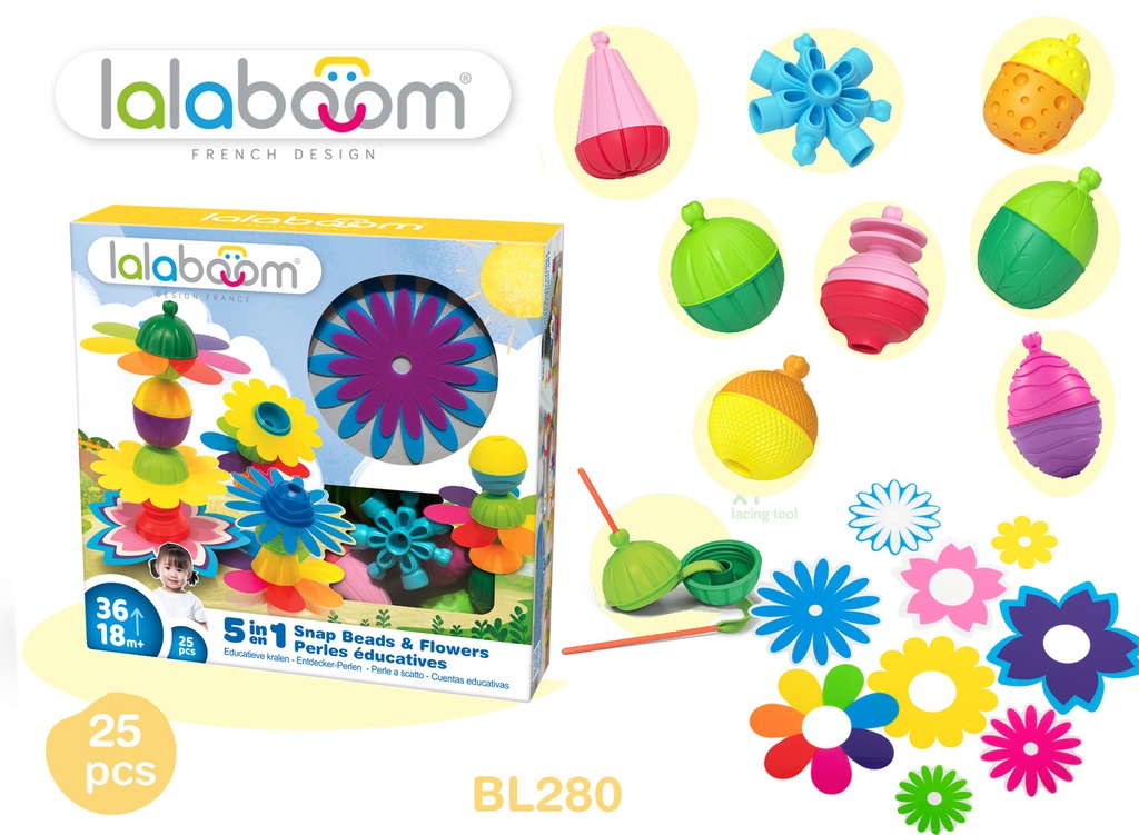 Lalaboom | Educatief Speelgoed Kralenset Met Bloemen 25pcs
