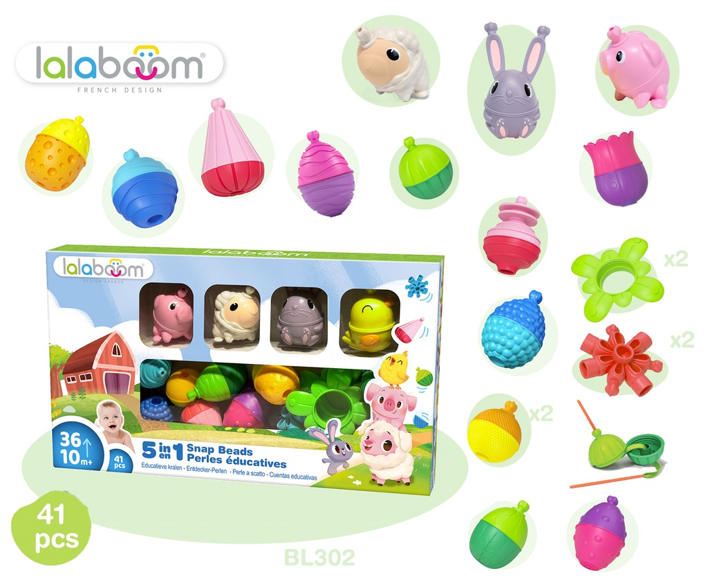 Lalaboom | Educatief Speelgoed Boerderij 4 Dieren 41pcs